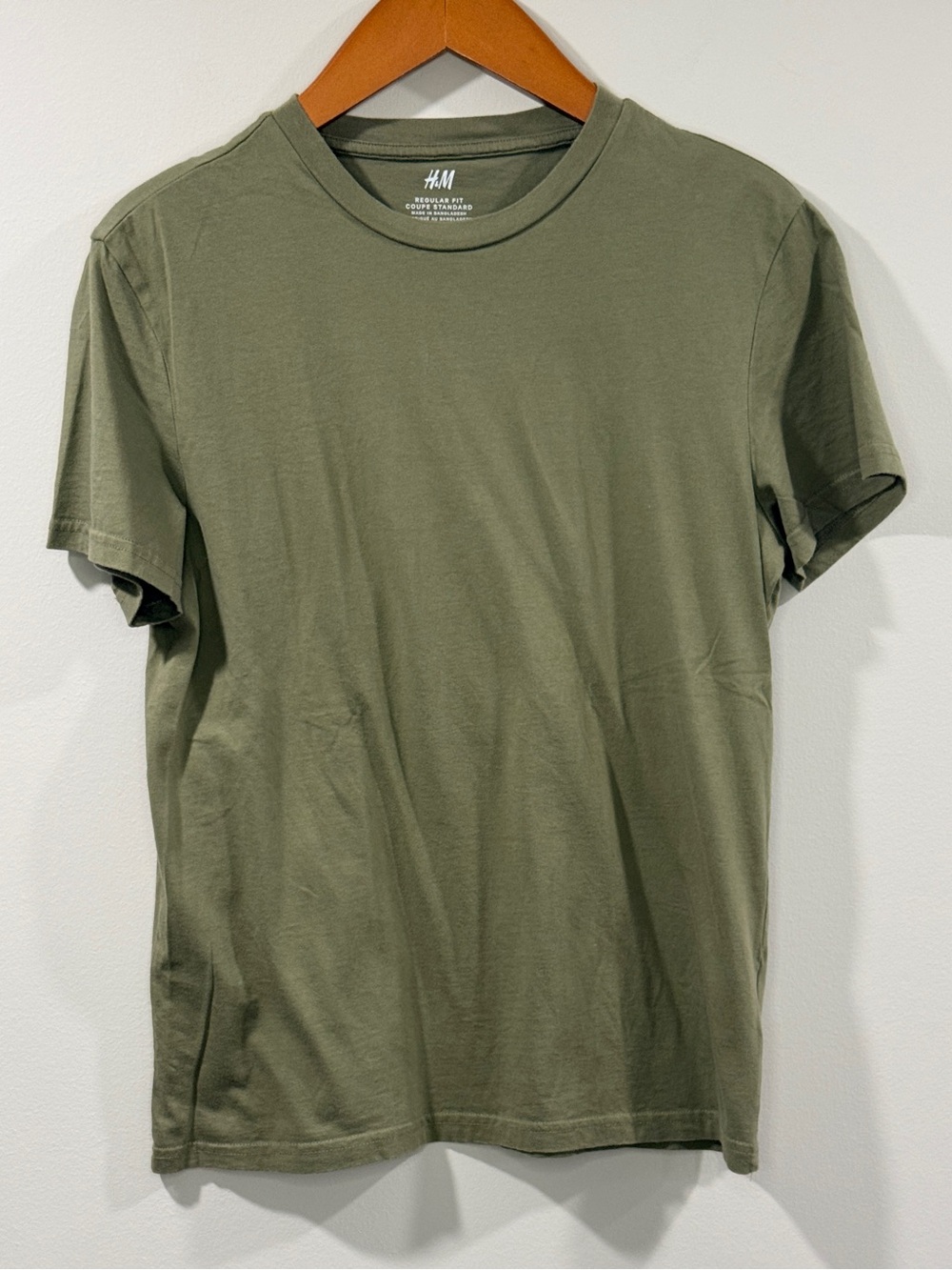 H&M Men's Olive Green Crew Neck Regular Fit Short Sleeve Tee Size S